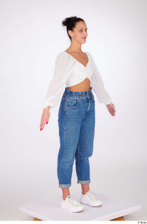 Suleika a-pose dressed high waist loose jeans standing white balloon…